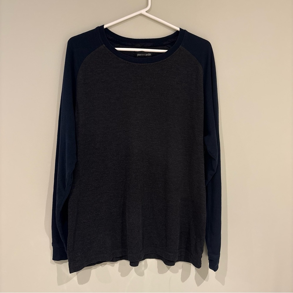 Pierre Cardin Navy Trim Dark Gray Raglan Long Sleeve Tee